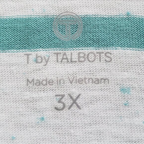 Women’s Talbots Plus Size 3X P Green Striped Cotton Blend Blouse, Like New - Picture 3 of 9